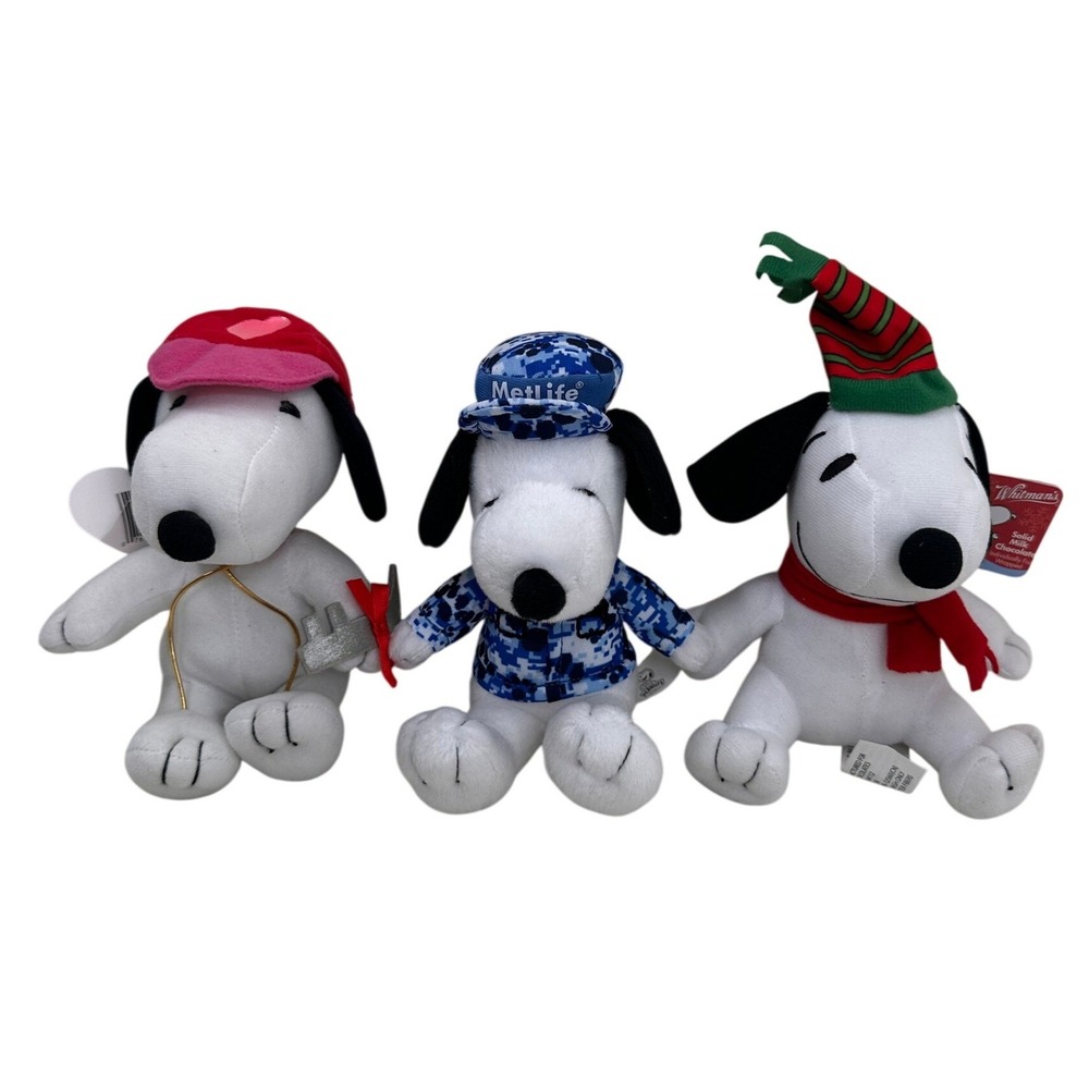 Peanuts Snoopy Plush Lot MetLife Camo Christmas Elf Valentine 7in Stuffed 3pc